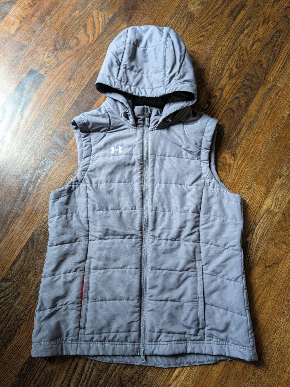 Under Armour Womens Coldgear Infrared Hooded Full Zip Vest Jacket Gray Sz: Large